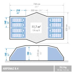 Quechua 8 Man Tent With Poles - Arpenaz 8.4 -Ever Camp k0c8c5e8db9192f48d5c87867ef6565fc