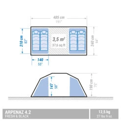 Quechua 4 Man Blackout Tent With Poles - Arpenaz 4.2 F&B -Ever Camp kde6e6c781c7bb70dac0eeeba1a5ae92a